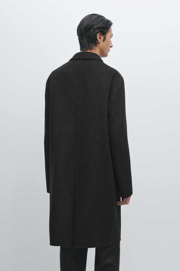 Katlı yaka uzun yün karışımlı kaban - 3