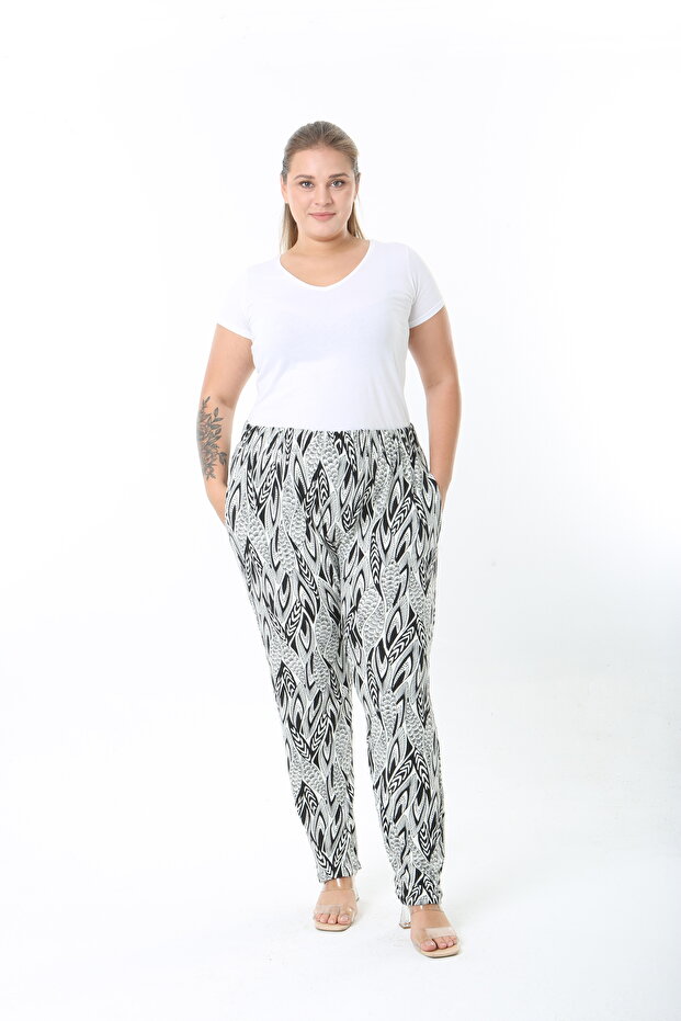 Winter Patterned High Waist Women's Plus Size Pants