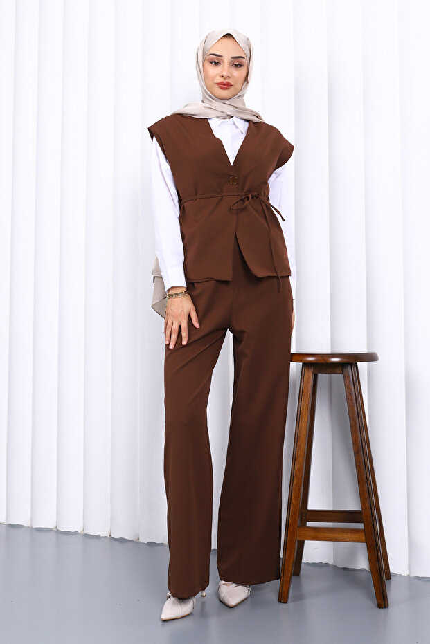 Brown Vest Trousers Double Set