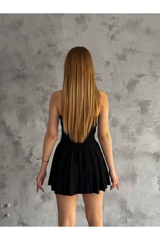 Sandy Kumaş Şortlu Mini Etek - 4