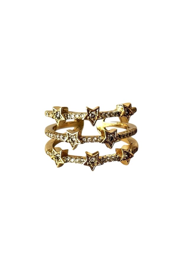 Three Row Star Stone Ring-Gold