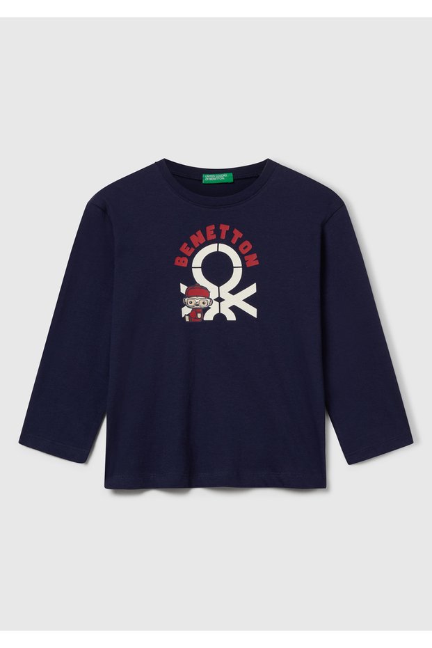 Boy's Multicolored Logo Printed Crew Neck Long Sleeve T-Shirt
