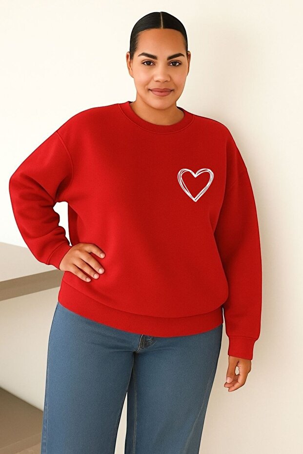 سترة رياضية كبيرة الحجم للجنسين مصنوعة من القطن الممشط بثلاثة خيوط مع طباعة على شكل قلب
