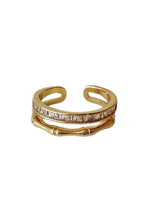 Two Row Ring with Stone Corner