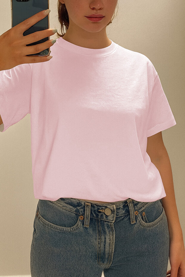 Unisex Basic Düz T-Shirt | Toz Pembe