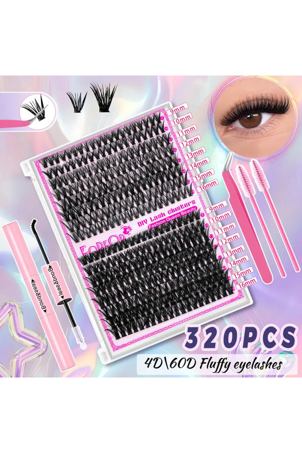 320 adet 30D 40D 50D 60D DIY Kirpik Uzatma Seti Karışık Uzunluk 9-16Mm Su Geçirmez 850 TL - 1