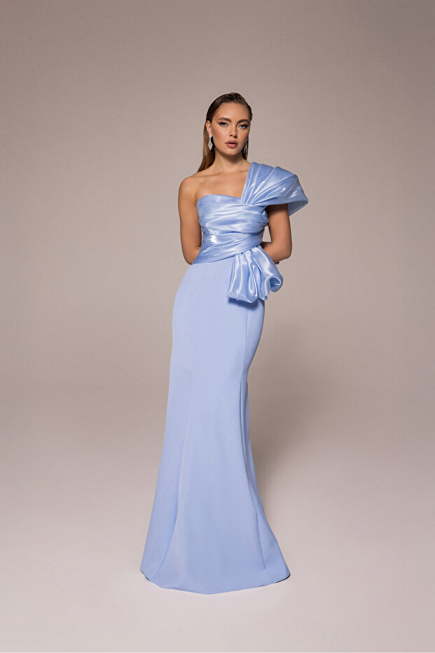 Tek Omuz, Drapeli Balık Elbise - 1