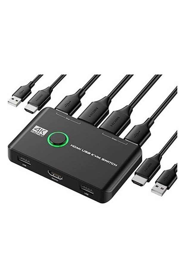HDMI 4K Kvm Switch 2 Port USB 2 Pc Tek Kasa Klavye Mouse Kontrol Çoklayıcı - 1