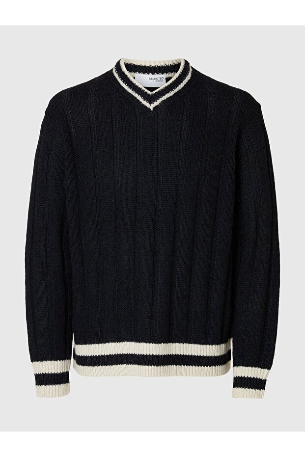 Pullover mit V-Ausschnitt Wollmix - 2