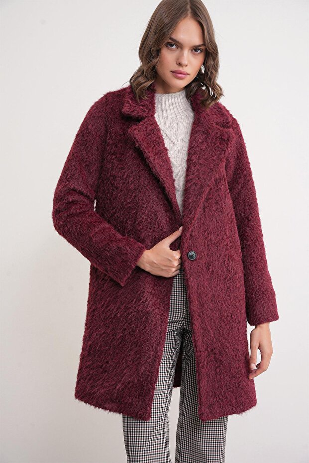 4746 Women's Long Fur Coat Burgundy
