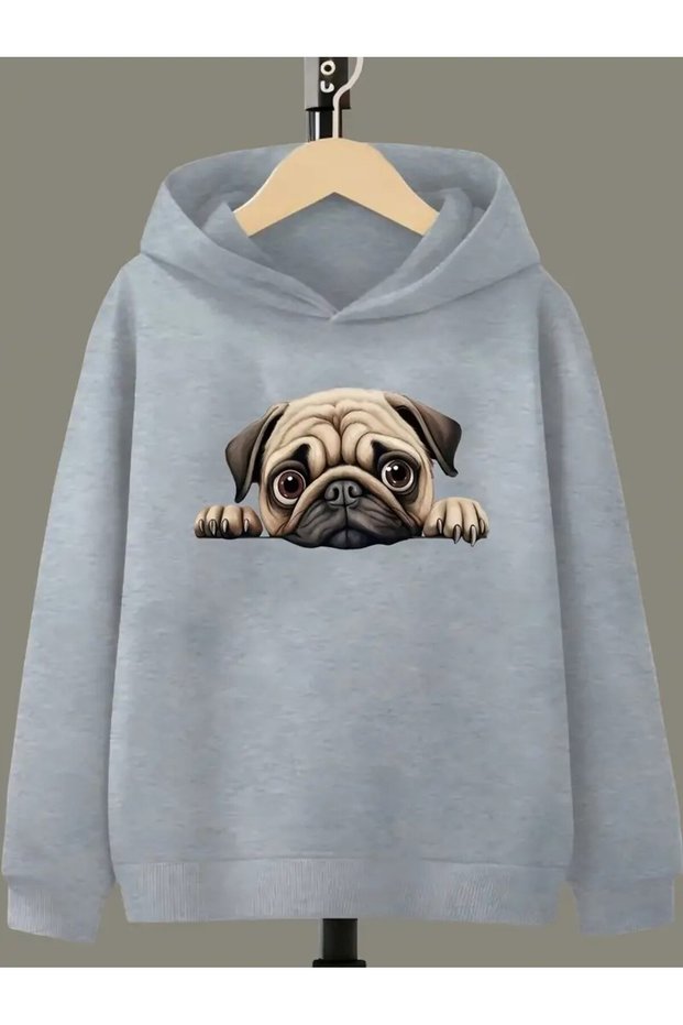 Cute Pug Dog Graphic Printed Hooded Sweatshirt