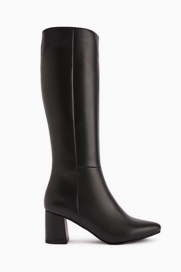 Velma Genuine Leather Black Thick Heeled Women's Boots (7cm Heels)