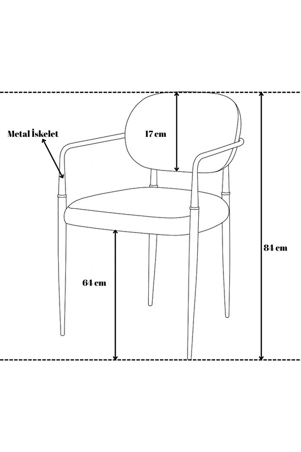 Umay S81 Kollu Sandalye – 2 Adet Sandalye Set, Gri Kumaş, Krom-Siyah Ayak - 4