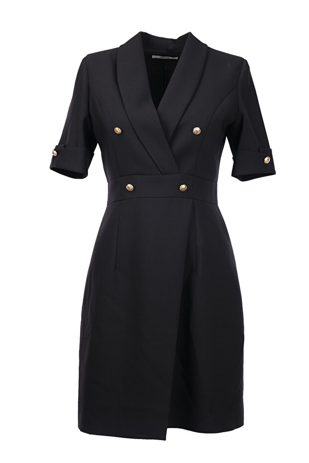 Minimalist Midi V Yaka Elbise - Kısa Kol - İş & Günlük - 2