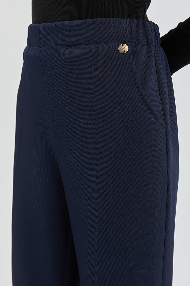 Ütü İzli Boru Paça Örme Pantolon Lacivert - 4