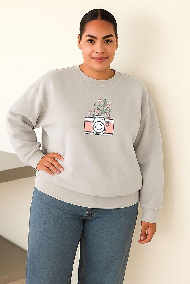 3 Yarn Combed Cotton Flower Photography Machine Printed Large Size Unisex Sweatshirt