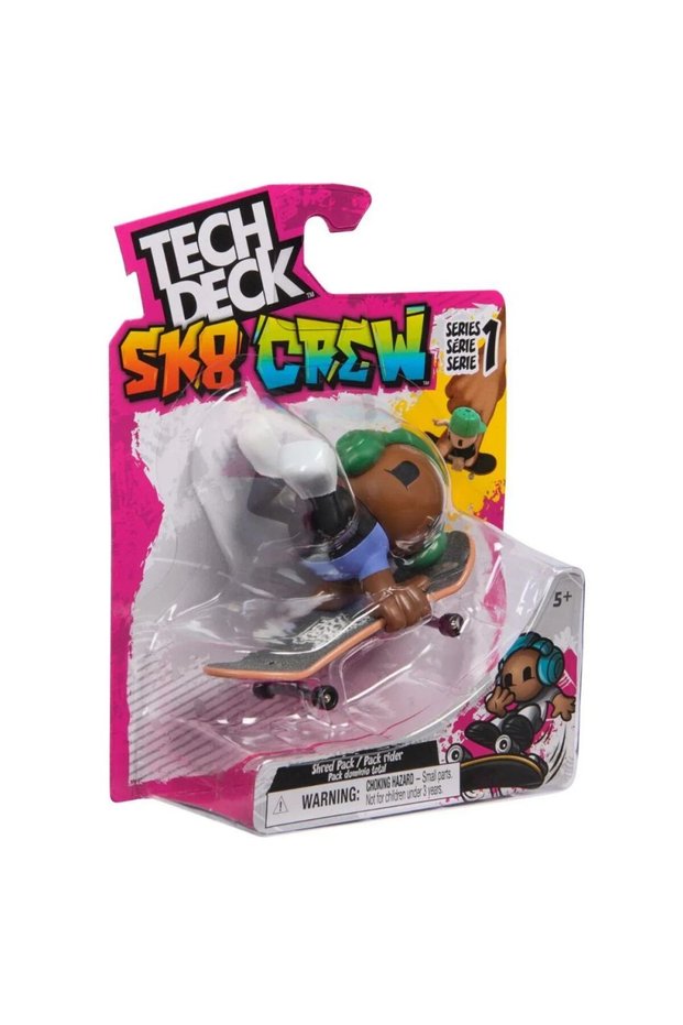 Set Tech Deck, mini skateboard cu figurina SK 8 Crew, casca verde