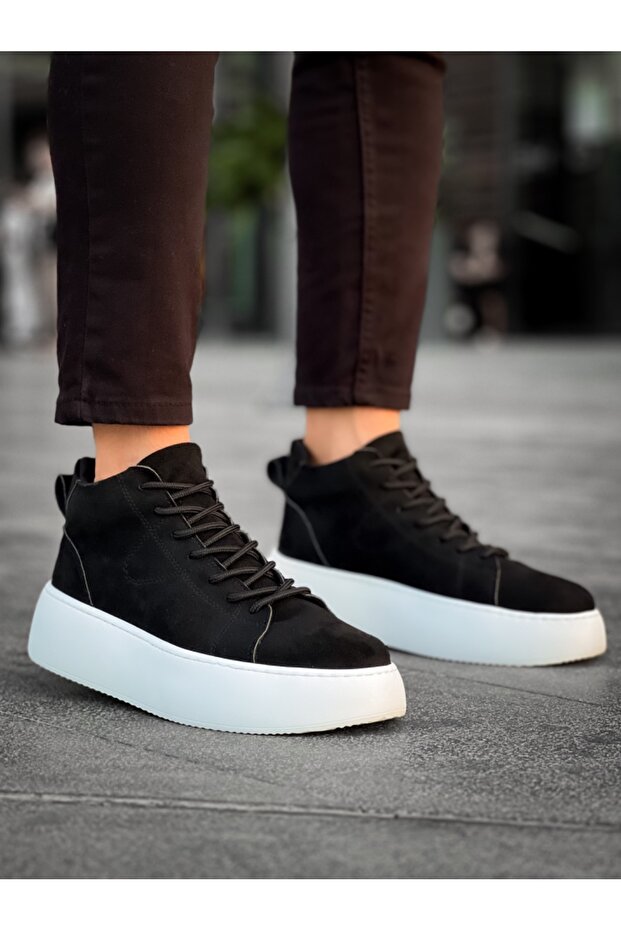 LE10 Bağcıklı Erkek Yüksek Taban İthal Süet Siyah Spor Bot - 4