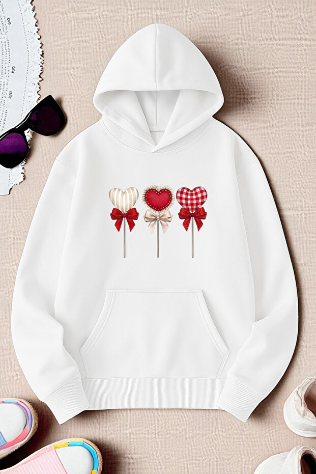 Unisex Heart Lollipop Detailed Printed Oversize Sweatshirt