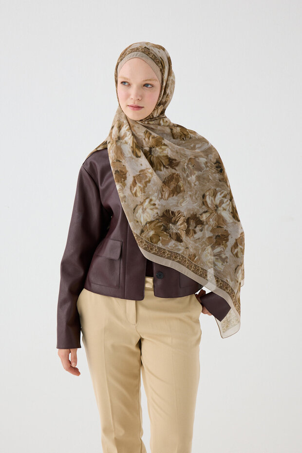 Florence Silk Crepe Shawl - Beige