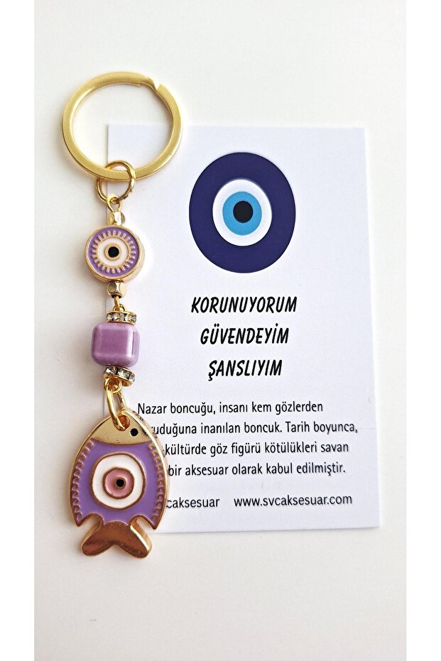 Gift Evil Eye Beaded Lucky Fish Keychain - Purple 10 cm
