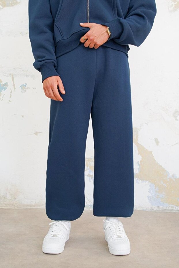 Navy Blue Cozy Basic Leg Rubber Oversize Tracksuit