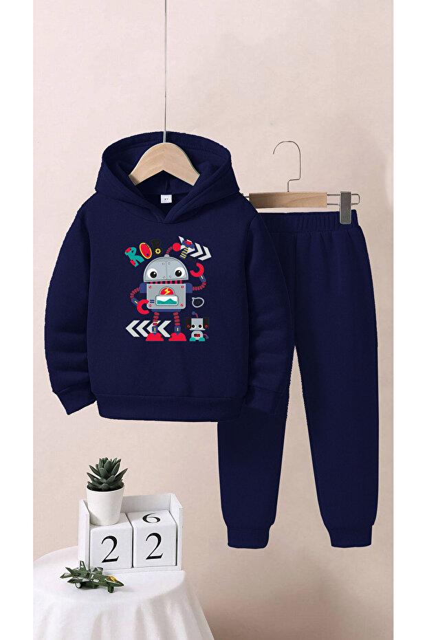 Children's Boys/Girls Robot Printed Top and Bottom Tracksuit Set