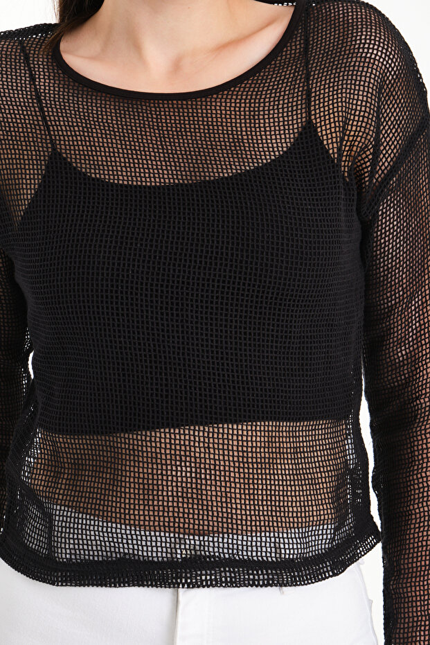 Uzun Kol Kare File Bluz - 7