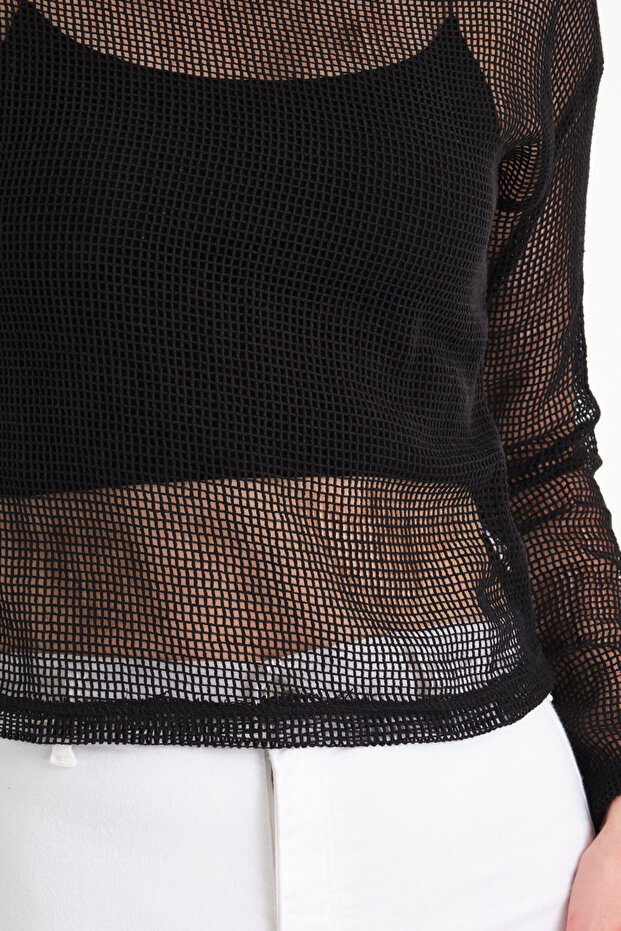 Uzun Kol Kare File Bluz - 8