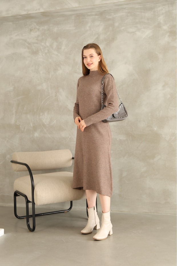 Triko Midi Boy Elbise Kadın - 2