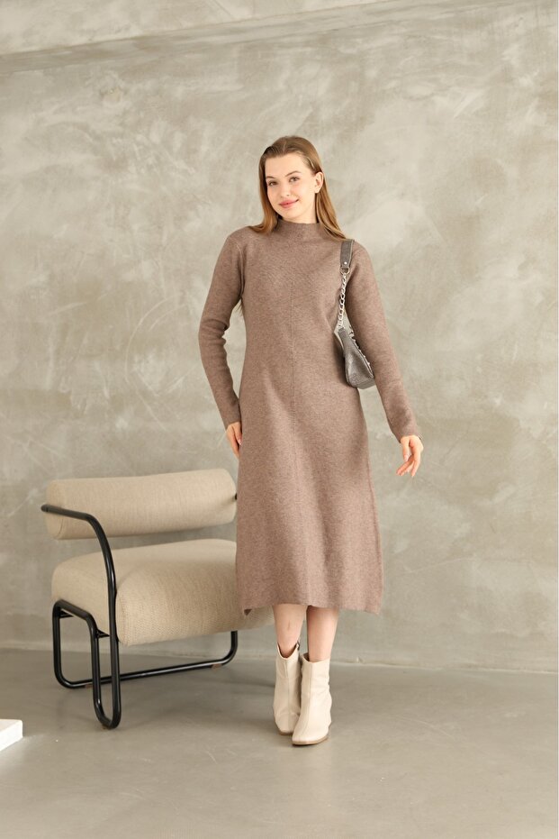 Triko Midi Boy Elbise Kadın - 3