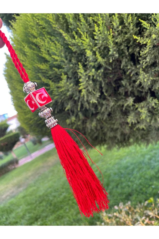 Tasseled Red Flag Emblem Rearview Mirror Ornament - Car Mirror Ornament - Flag Mirror Ornament