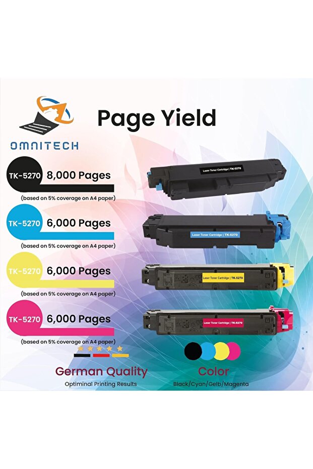 Omni Tech TK-5270 Multipack 4 Toner Cartridge - Compatible with Printer Kyocera ECOSYS M6230cidn, M6