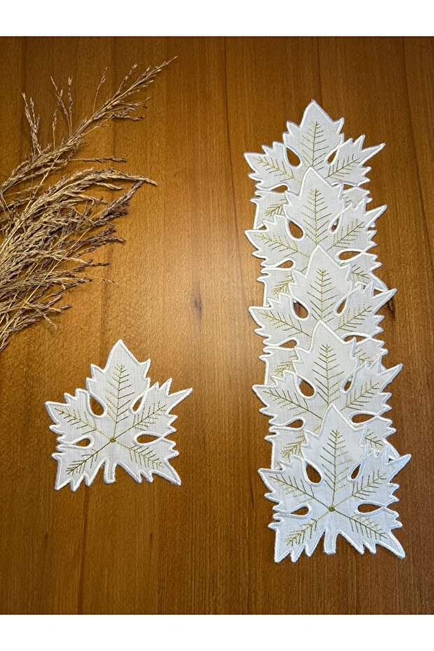 6 Pieces Ecru-Gold Color Linen Plane Leaf Model Cocktail Presentation Napkins