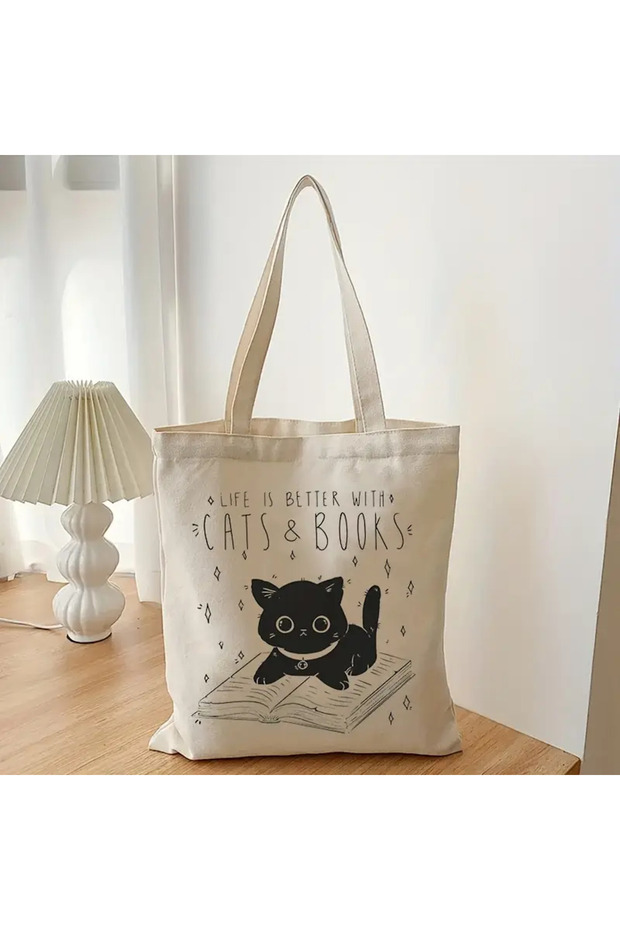 Cats & Books Life Better Printed Women's Organic Cotton Hambez Bag