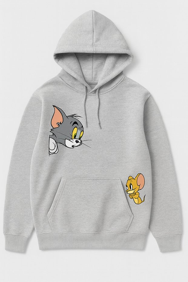 Hooded Sweatshirt - 3 Thread Ruched - Kangaroo Pocket - Comfortable Fit - Tom & Jerry Printed Hoodie