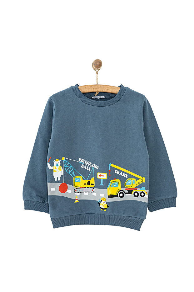 HelloBaby Basic İş Arabaları Baskılı Sweatshirt - 1