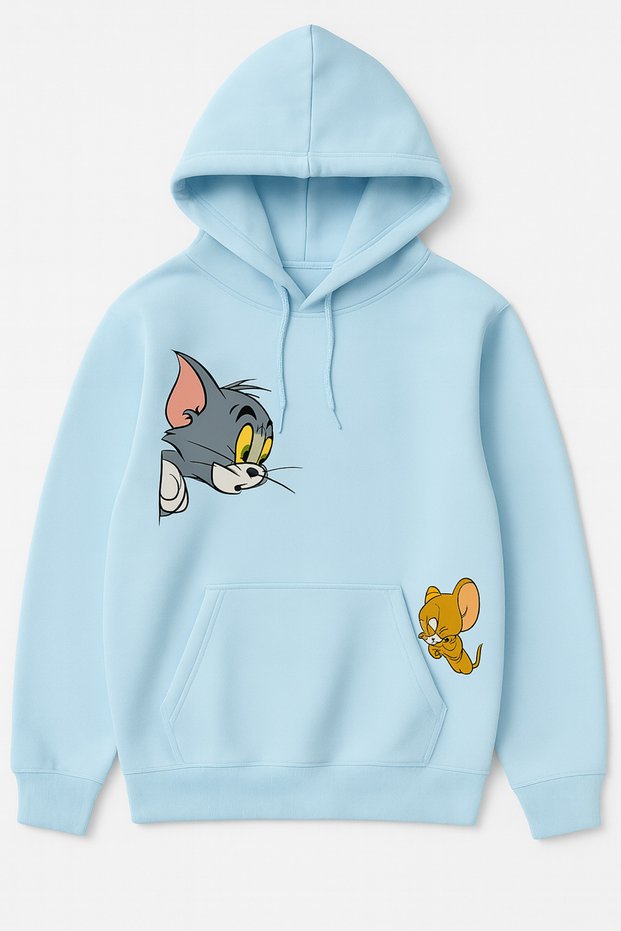 Hooded Sweatshirt - 3 Thread Ruched - Kangaroo Pocket - Comfortable Fit - Tom & Jerry Printed Hoodie