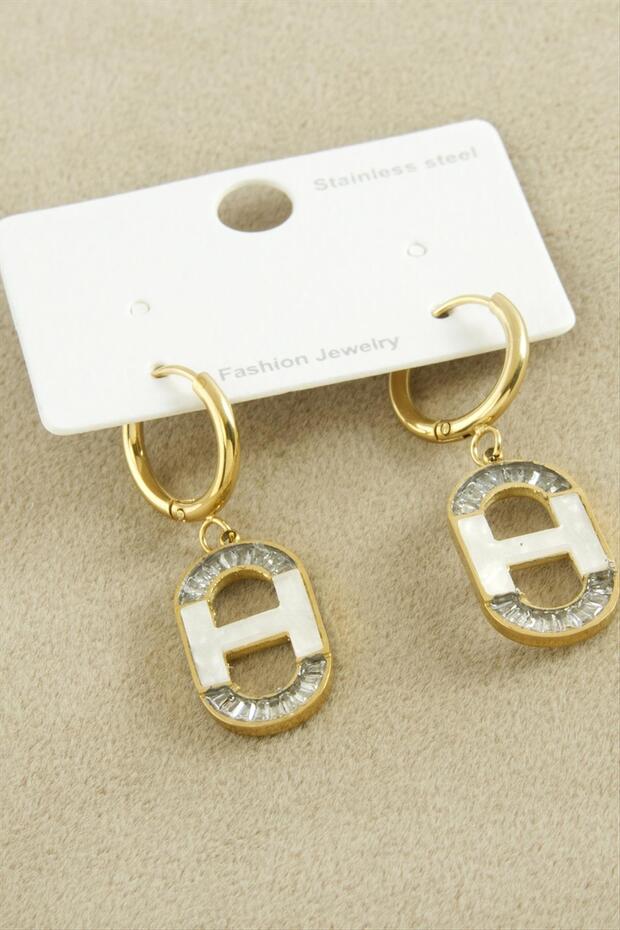 Oval Zircon Stone Luxury Steel Earrings
