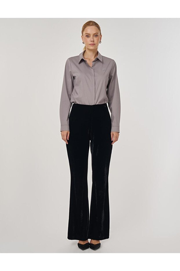 İspanyol Paça Kadife Pantolon Siyah - 3