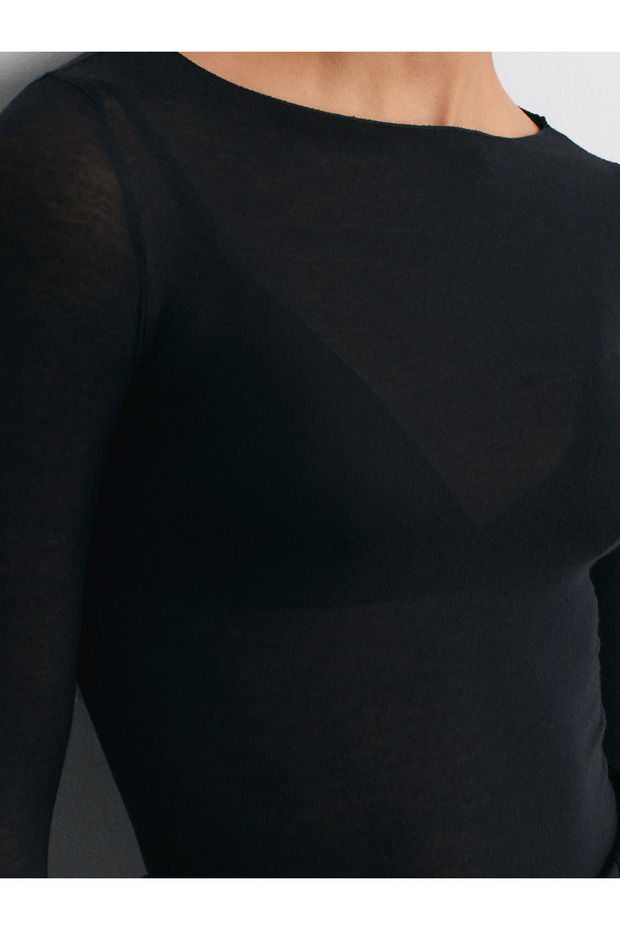 32122 csónaknyakú modális kasmír ultrakönnyű blúz-fekete - 4