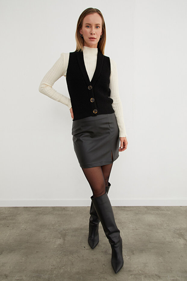 Düğmeli Triko Yelek - 3