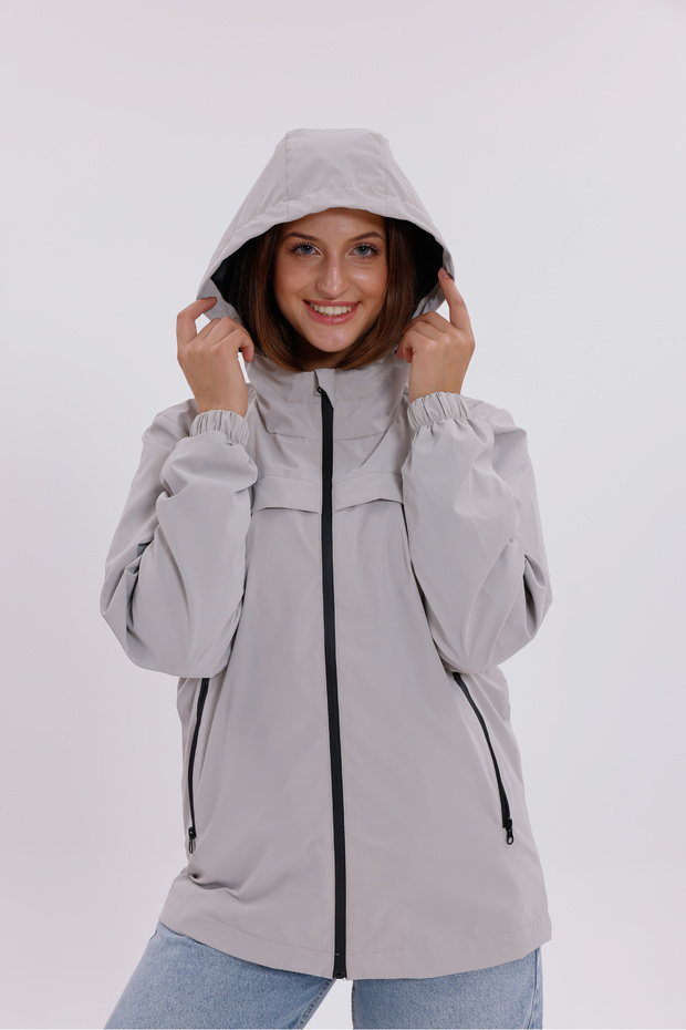 Women's hooded nova fabric stylish seasonal water and windproof raincoat