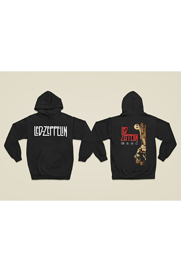 Led Zeppelin Printed Cotton Long Sleeve Ribbed 3 Thread Hooded Rock Sweatshirt