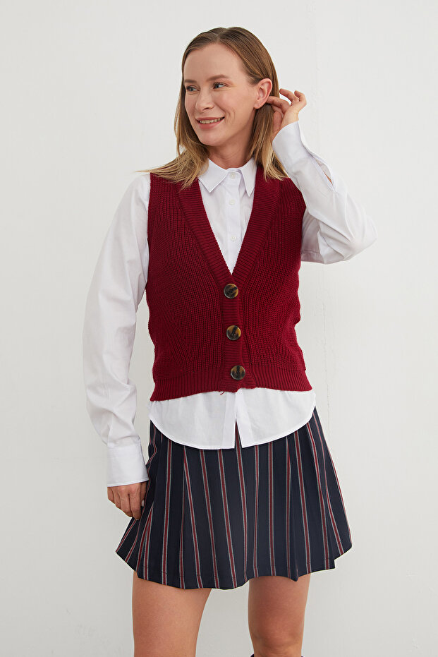 Düğmeli Triko Yelek - 3