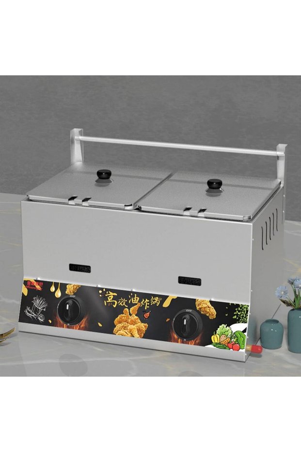 GZDpwgn Multifunction Gas Fryer, 22L Large Capacity Stainless Steel LPG Fryer Commercial French Frie