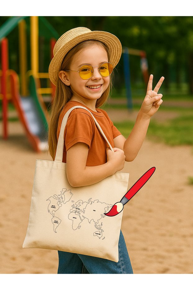 Painting Set World Map Painting Bag 35*40 Raw Cloth Bag Painting Kindergarten Children Activity Painting