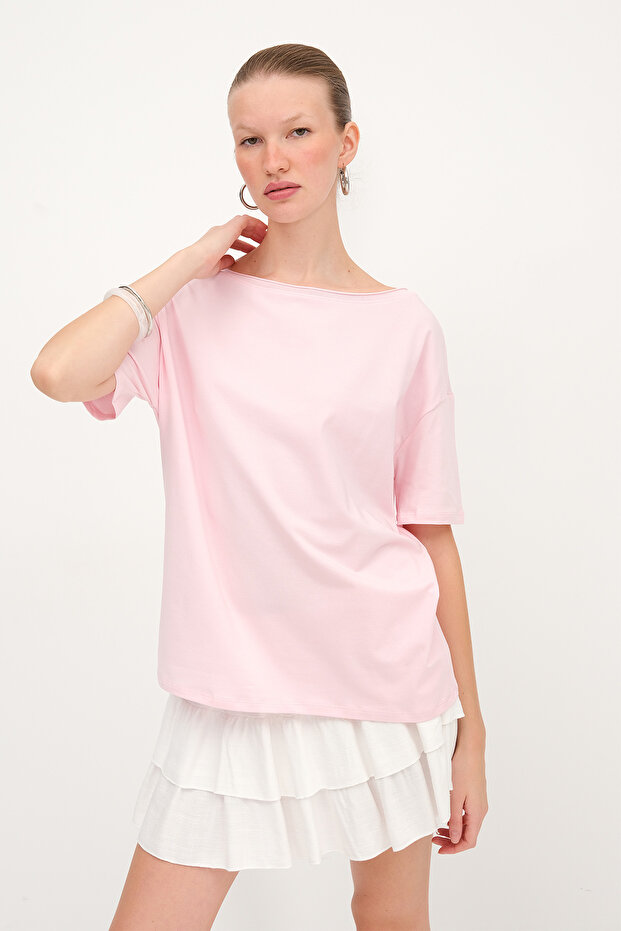 Kayık Yaka Basic T-shirt P1822 - 1