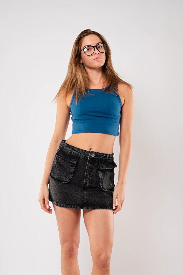 Crew Neck Basic Blue Crop - 3