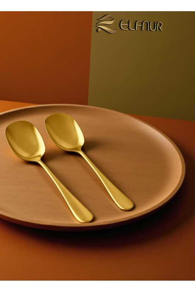 2 Pcs 21 cm Golt Stainless Steel Luxury Serving Salad Spoon Spatula | Steel Food Serving Spoon